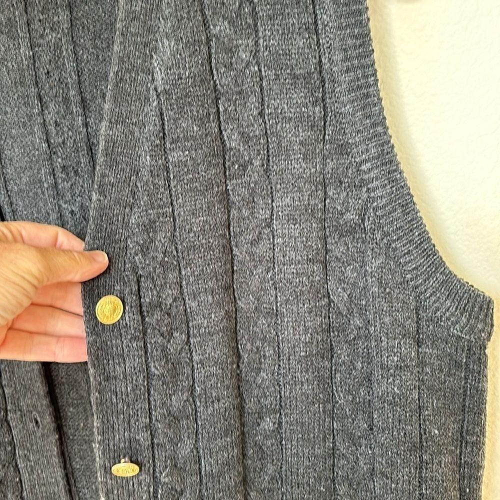 Vintage Cableknit Sweater Vest Gray Cardigan Size Xl oversized grunge cabin - Picture 2 of 7